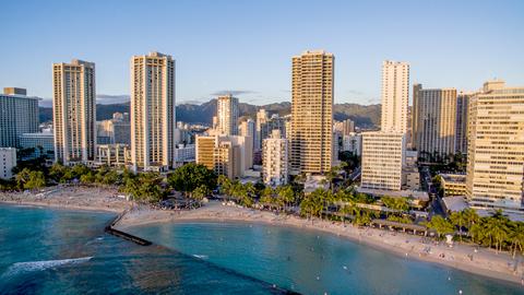 Aerial View of Waikiki Beach and Aston Waikiki Beach Tower