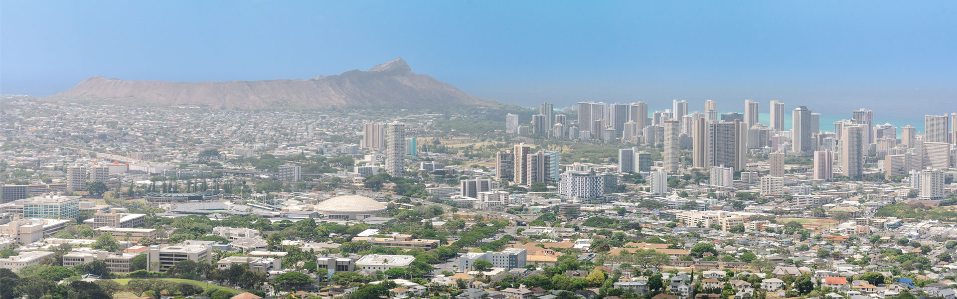 View of Diamond Head and Honolulu cityscape