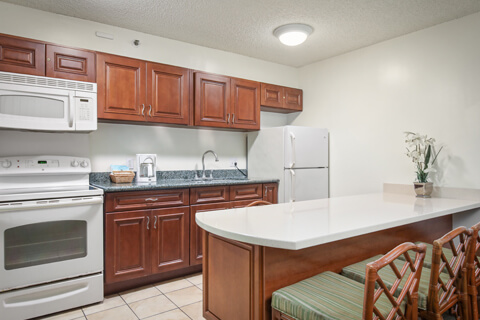 1-Bedroom Deluxe Ocean View with fully equipped kitchen.