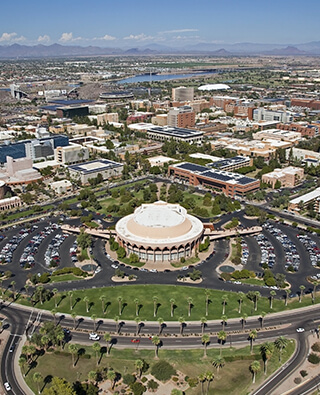 Aerial view of Arizona State Univeristy and surrounding area