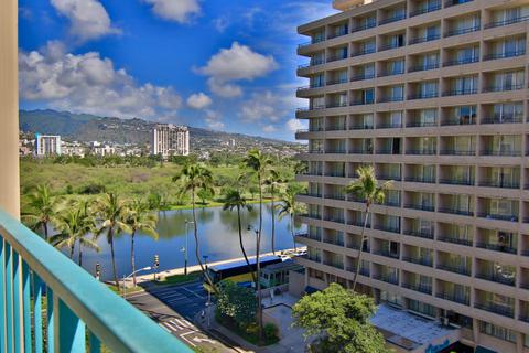 View of Ala Wai Canal and Mountains from Hotel
