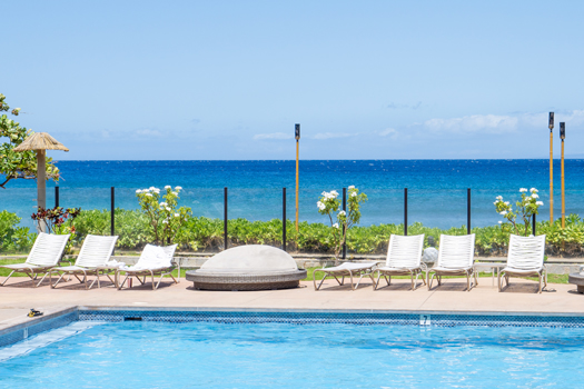 Pool and sun lounger.