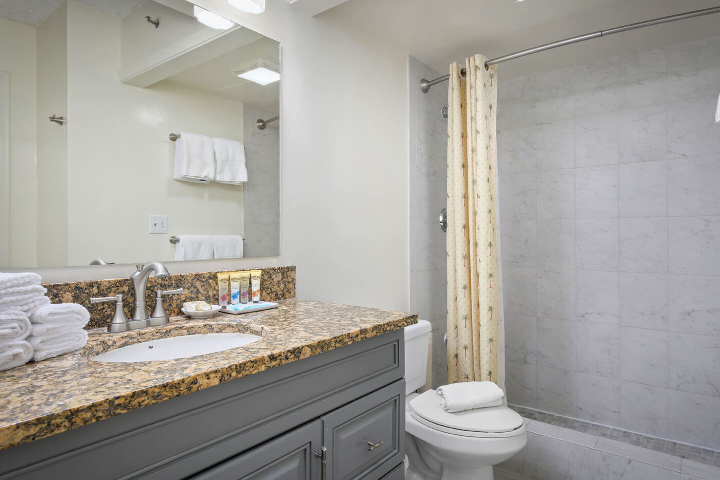 1-Bedroom Partial Ocean View bathroom with shower, shower/bathtub combo, and toilet.