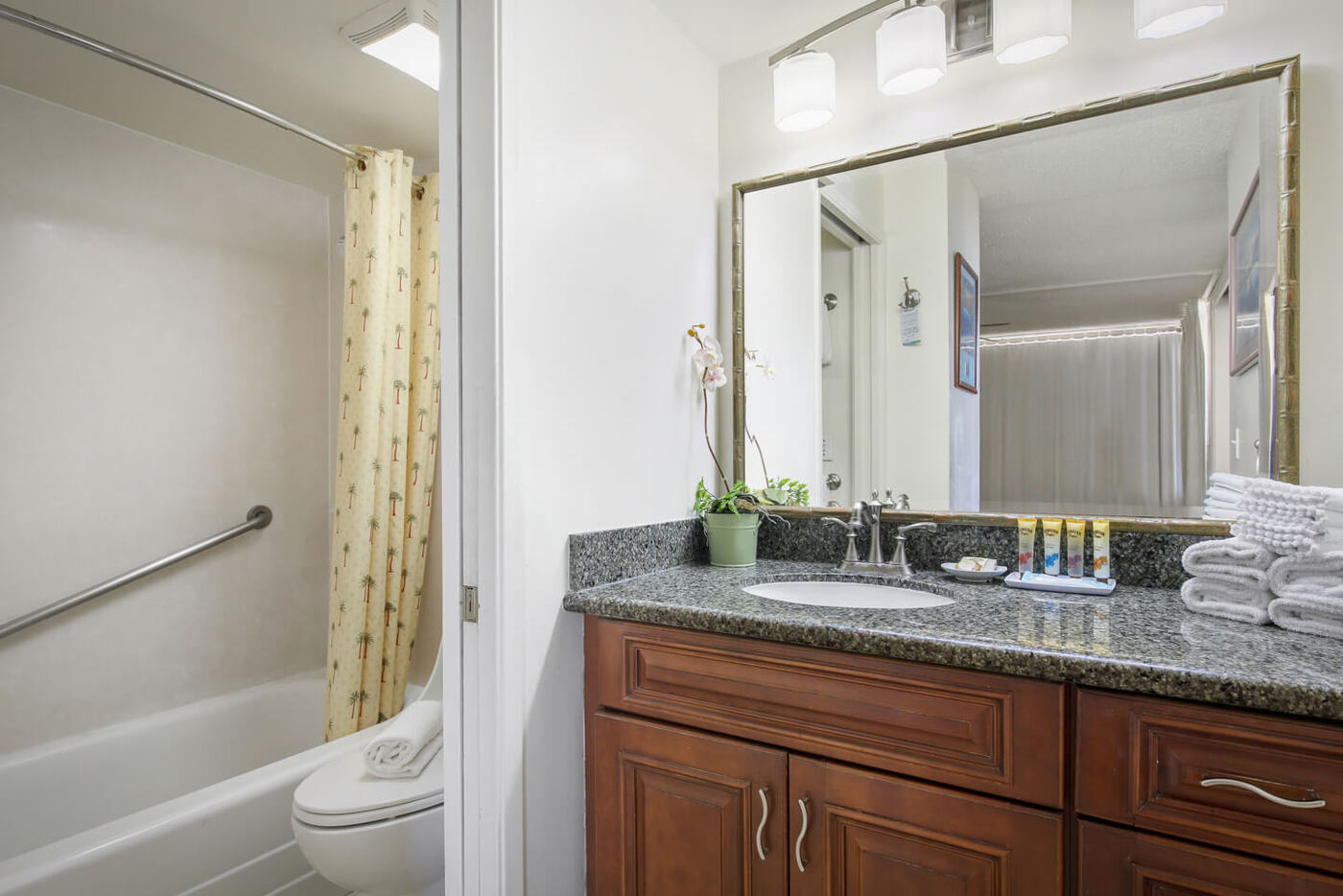 1-Bedroom Deluxe Ocean View bedroom bathroom with sink, shower/bathtub combo, and toilet.