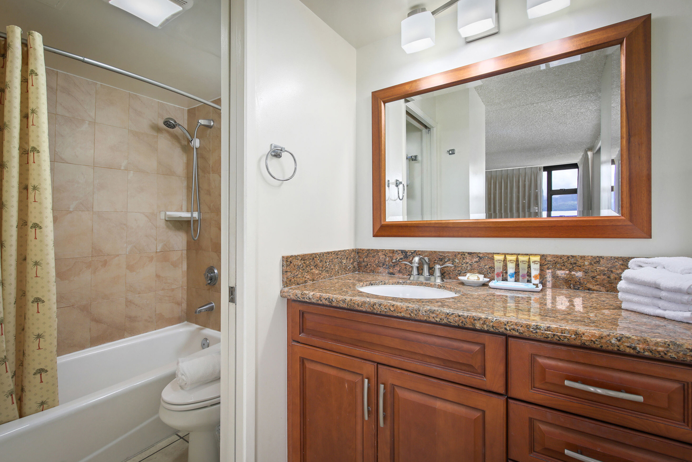 1-Bedroom Deluxe Mounatin View Bathroom with sink, shower/bathtub combo, and toilet.