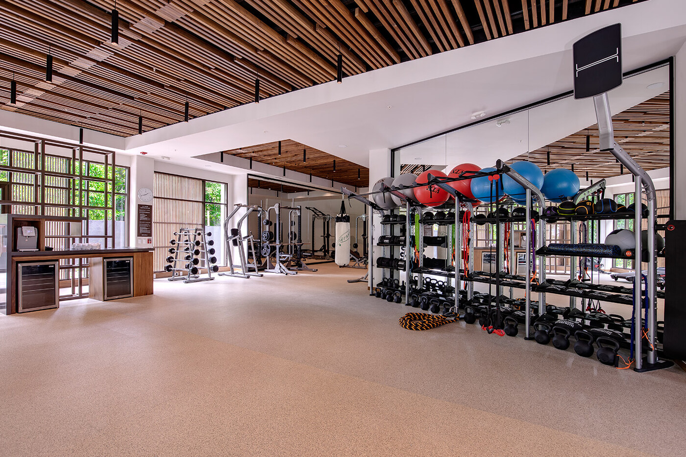 Fitness center equipment and large open space