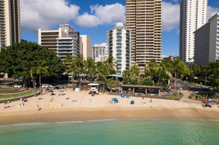 Aerial View of Hotel and Waikiki Beach