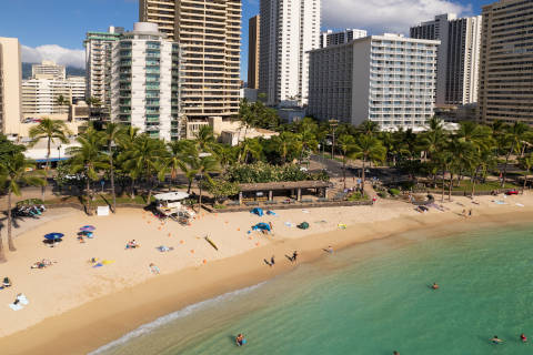 Aerial View of Hotel and Waikiki Beach