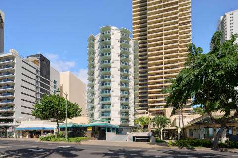 Hotel Exterior and Waikiki Beach