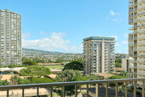 Balcony with a view of the Waikiki skyline