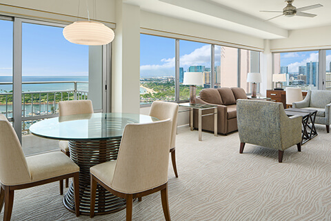 Luxury Two-Bedroom Ocean View Dining and Living Area