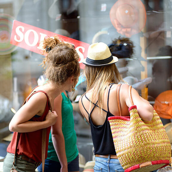 Women shopping open-air mall