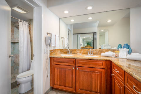 Two-Bedroom Oceanfront Bathroom with marble countertops