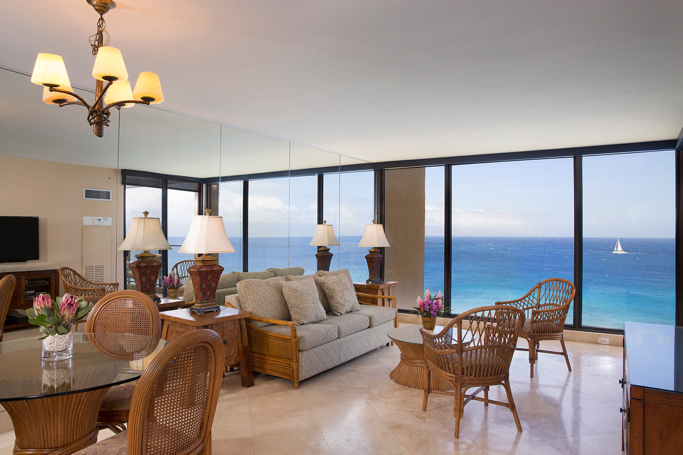 One-Bedroom Two-Bath Premium Oceanfront Living Room
