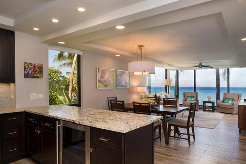 Two-Bedroom Two-Bath Premium Oceanfront Kitchen and Living Room