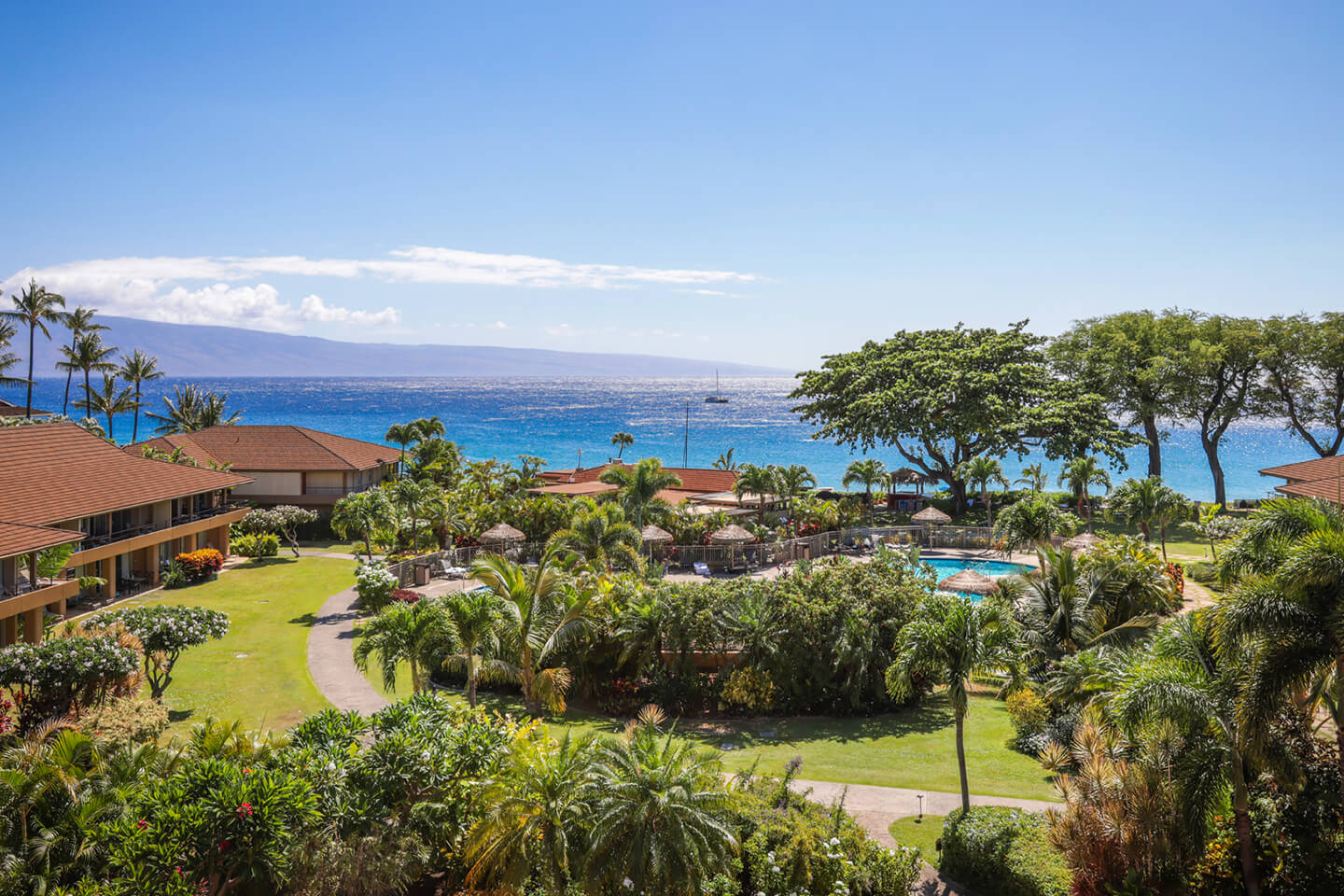 View of the lush tropical garden at the Maui Kaanapali Villas