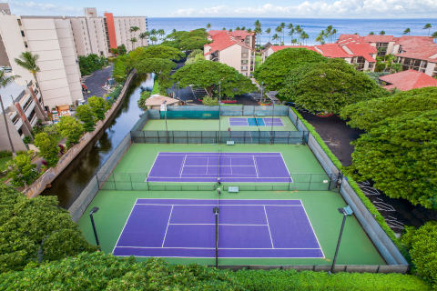 Overhead view of the tennis courts
