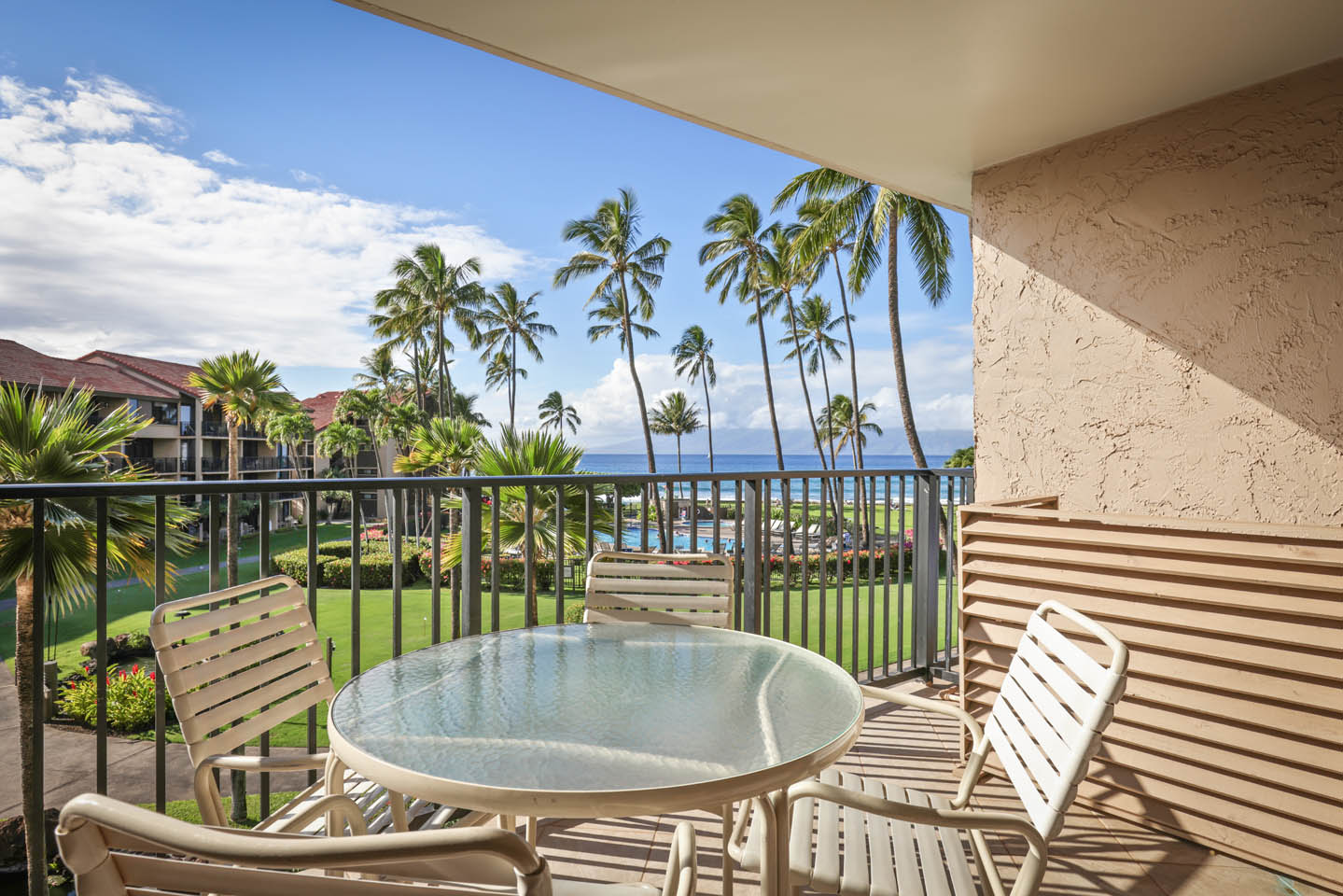 One-Bedroom Ocean View Suite Lanai with seating area and view 