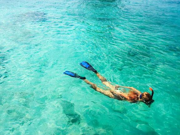 Overhead view of woman snorkeling
