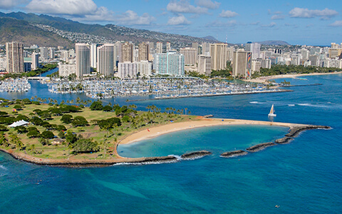 Aerial view of Honoluou and Waikiki